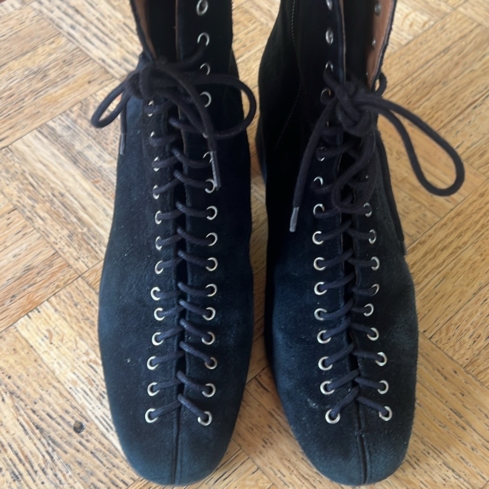By FAR Becca Suede Lace Up Boots 37 Black